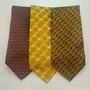 Echo Lot of 3 100% Silk Men's Ties Gold Green Orange Burgundy